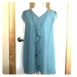 Chiffon teal mint shift swing dress with ruffles.